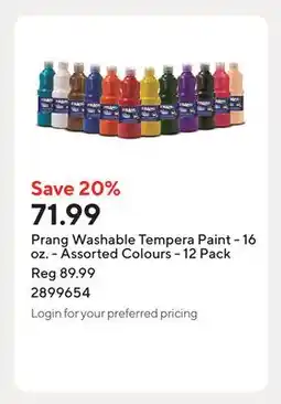 Staples Prang Washable Tempera Paint - 16 oz. - Assorted Colours offer