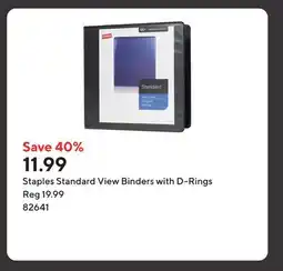 Staples Staples Standard View Binder with D-Rings - 3 - Black offer
