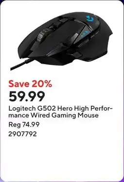 Staples Logitech G502 Hero High Performance Wired Gaming Mouse offer