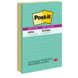 Staples Post-it Super Sticky Notes, Miami Collection, Lined, 4 x 6, 90 Sheets/Pad, 3 Pads/Pack offer
