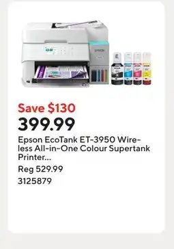 Staples Epson EcoTank ET-3950 Wireless All-in-One Colour Supertank Printer – White offer