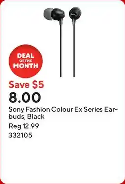 Staples Sony Fashion Colour Ex Series Earbuds, Black offer