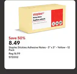 Staples Staples Stickies Adhesive Notes - 3 x 3 - Yellow offer