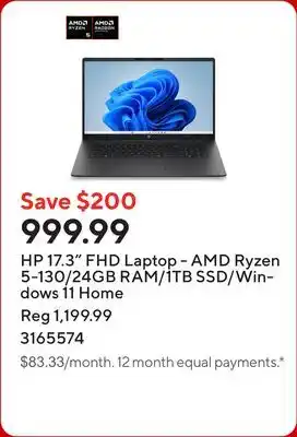 Staples HP 17.3 FHD Laptop - AMD Ryzen 5-130/24GB RAM/1TB SSD/Windows 11 Home offer