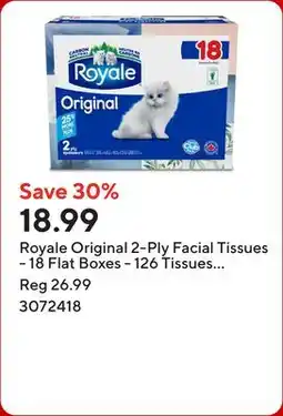 Staples Royale Original 2-Ply Facial Tissues - 18 Flat Boxes - 126 Tissues per Box offer