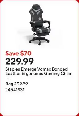 Staples Staples Emerge Vomax Bonded Leather Ergonomic Gaming Chair - Black/Grey offer