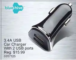 PartSource Bluehive 3.4A USB Car Charger With 2 USB ports offer