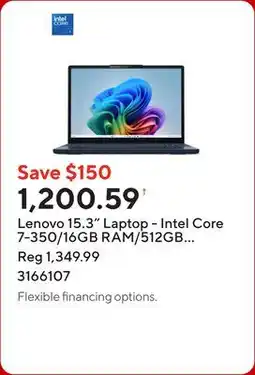 Staples Lenovo 15.3 Laptop - Intel Core 7-350/16GB RAM/512GB SSD/Touchscreen/Windows 11 Home offer