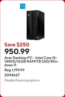 Staples Acer Desktop PC - Intel Core i5-14400/16GB RAM1TB SSD/Windows 11 offer