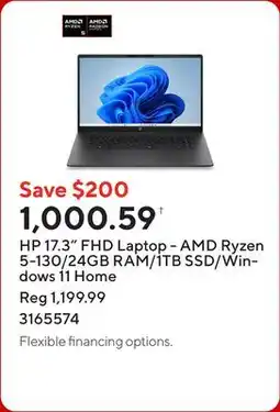 Staples HP 17.3 FHD Laptop - AMD Ryzen 5-130/24GB RAM/1TB SSD/Windows 11 Home offer