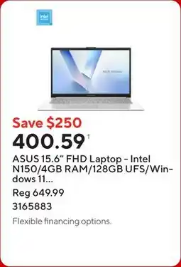 Staples ASUS 15.6 FHD Laptop - Intel N150/4GB RAM/128GB UFS/Windows 11 with 1-year of Microsoft 365 Personal offer