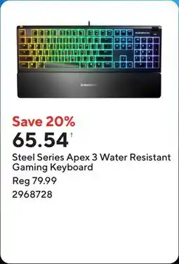 Staples Steel Series Apex 3 Water Resistant Gaming Keyboard offer