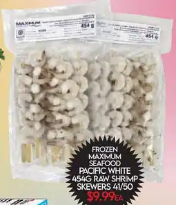 Fiesta Farms FROZEN MAXIMUM SEAFOOD PACIFIC WHITE 454G RAW SHRIMP SKEWERS 41/50 offer