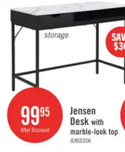 The Brick Jensen 40 Desk with Marble-Look Top and Storage – Black offer
