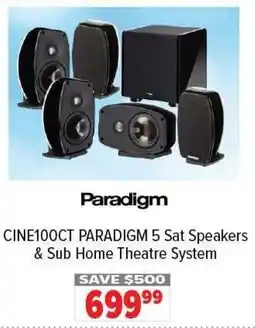 2001 Audio Video CINE100CT PARADIGM 5 Sat Speakers & Sub Home Theatre System offer