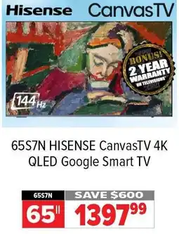 2001 Audio Video HISENSE CanvasTV 4K QLED Google Smart TV offer