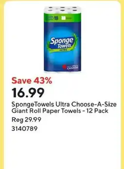 Staples Sponge Towels Ultra Choose-A-Size Giant Roll Paper Towels - 12 Pack offer