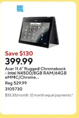 Staples Acer 11.6" Rugged Chromebook - Intel N4500/8GB RAM/64GB eMMC/Chrome offer