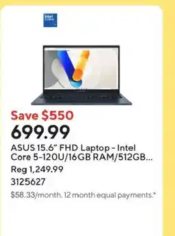 Staples ASUS 15.6" FHD Laptop - Intel Core 5-120U/16GB RAM/512GB... Reg 1,249.99 offer