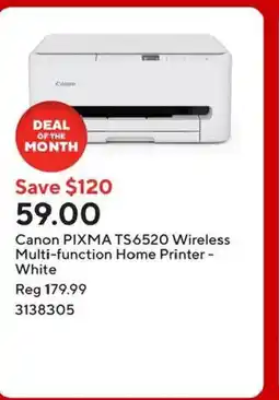 Staples Canon PIXMA TS6520 Wireless Multi-function Home Printer - White offer