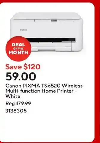 Staples Canon PIXMA TS6520 Wireless Multi-function Home Printer - White offer