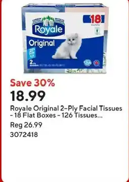 Staples Royale Original 2-Ply Facial Tissues -18 Flat Boxes - 126 Tissues offer