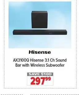 2001 Audio Video HISENSE AX3100Q 3.1 Ch Sound Bar with Wireless Subwoofer offer