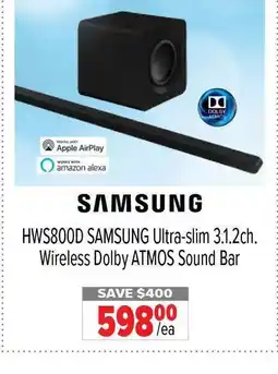 2001 Audio Video SAMSUNG HWS800D Ultra-slim 3.1.2ch. Wireless Dolby ATMOS Sound Bar offer