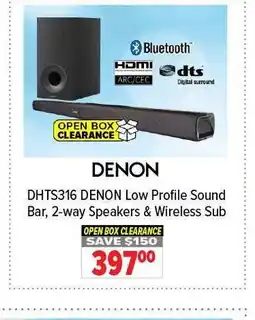 2001 Audio Video DENON DHTS316 Low Profile Sound Bar, 2-way Speakers & Wireless Sub offer