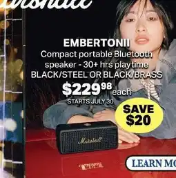 2001 Audio Video EMBERTONII Compact portable Bluetooth speaker - 30+ hrs playtime BLACK/STEEL OR BLACK/BRASS offer
