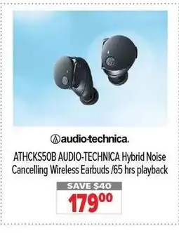 2001 Audio Video AUDIO-TECHNICA ATHCKS50B Hybrid Noise Cancelling Wireless Earbuds /65 hrs playback offer