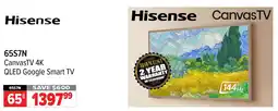 2001 Audio Video HISENSE 65S7N CanvasTV 4K QLED Google Smart TV offer