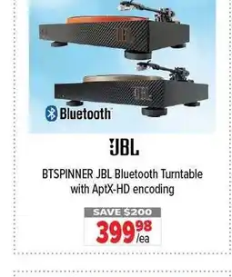 2001 Audio Video JBL BTSPINNER Bluetooth Turntable with AptX-HD encoding offer