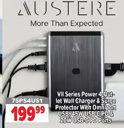 2001 Audio Video VII Series Power 4-Out- let Wall Charger & Surge Protector With Omniport USB, 45W USB-C PD& 20W USB-C PD Ports offer