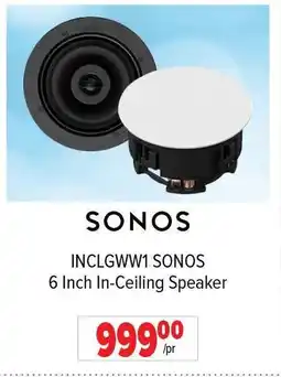 2001 Audio Video SONOS INCLGWW1 6 Inch In-Ceiling Speaker offer