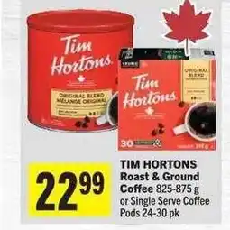 Co-op TIM HORTONS Roast & Ground Coffee or Single Serve Coffee Pods 24-30 pk offer