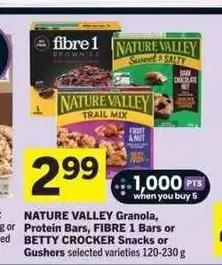 Co-op NATURE VALLEY Granola, Protein Bars, FIBRE 1 Bars or BETTY CROCKER Snacks or Gushers offer