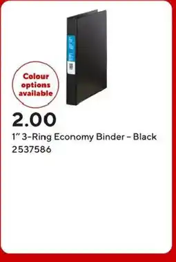 Staples 1" 3-Ring Economy Binder - Black offer