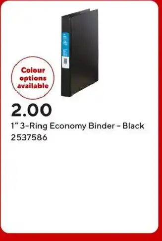 Staples 1" 3-Ring Economy Binder - Black offer