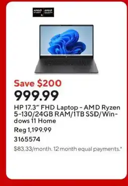 Staples HP 17.3" FHD Laptop - AMD Ryzen 5-130/24GB RAM/ITB SSD/Win- dows 11 Home offer