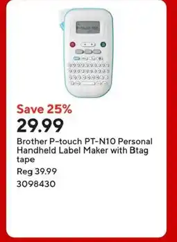 Staples Brother P-touch PT-N10 Personal Handheld Label Maker with Btag tape offer