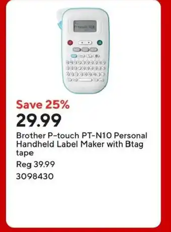 Staples Brother P-touch PT-N10 Personal Handheld Label Maker with Btag tape offer
