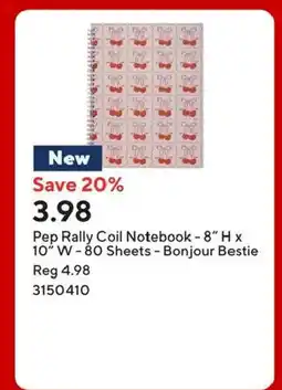Staples Pep Rally Coil Notebook - 8" H x 10" W-80 Sheets - Bonjour Bestie Reg 4.98 offer
