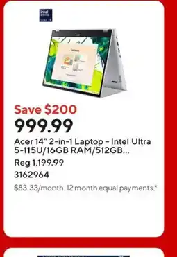Staples Acer 14" 2-in-1 Laptop - Intel Ultra 5-115U/16GB RAM/512GB offer