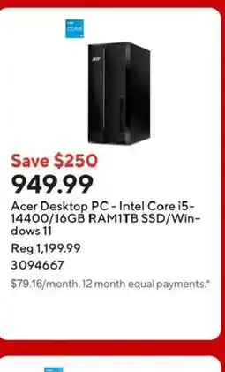 Staples Acer Desktop PC - Intel Core i5- 14400/16GB RAM1TB SSD/Win- dows 11 offer