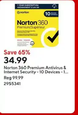 Staples Norton 360 Premium/Supérieur Norton 360 Premium Antivirus & Internet Security - 10 Devices offer