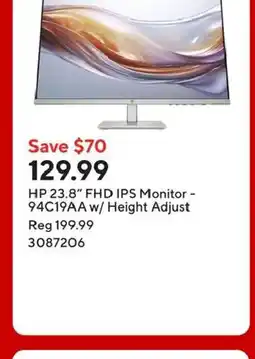 Staples HP 23.8" FHD IPS Monitor - 94C19AA w/ Height Adjust offer