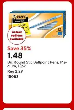 Staples Bic Round Stic Ballpoint Pens, Me- dium, 12pk offer