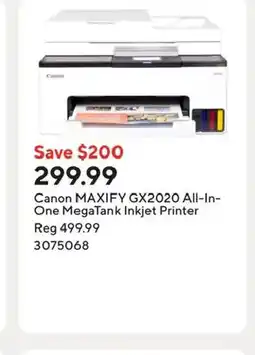 Staples Canon MAXIFY GX2020 All-In- One MegaTank Inkjet Printer offer