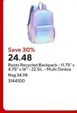 Staples Roots Recycled Backpack -11.75" x 4.75" x 16"-22.5L -Multi Ombre offer